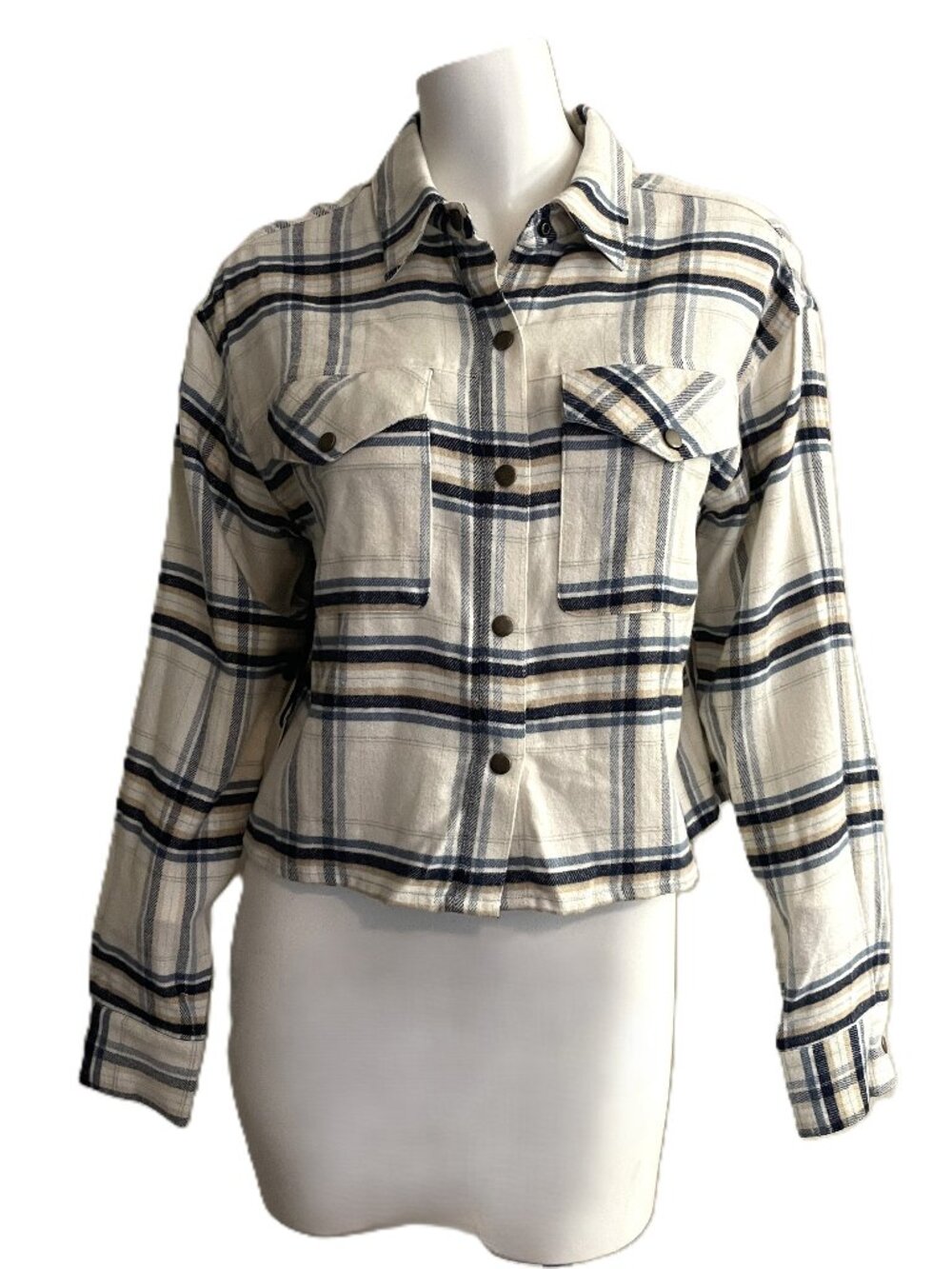 Cleo + Wolf Cropped Flannel Shirt Women's Sz XS Plaid NWT Western Snap Soft